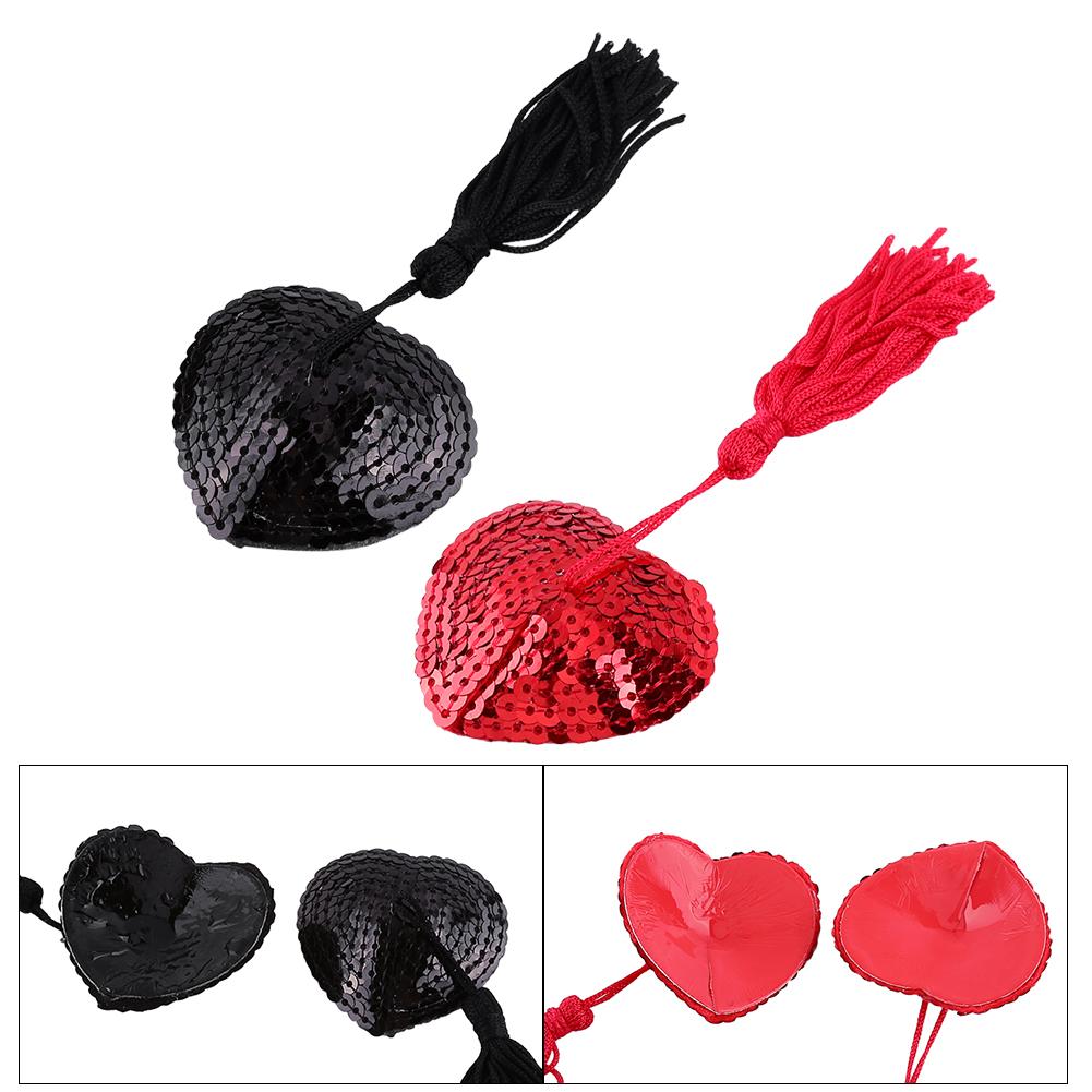 1 Pair Sexy Heart Sequin Pasties Breast Bra Adhesive Nipple Cover Erotic Lingerie 2 Colors