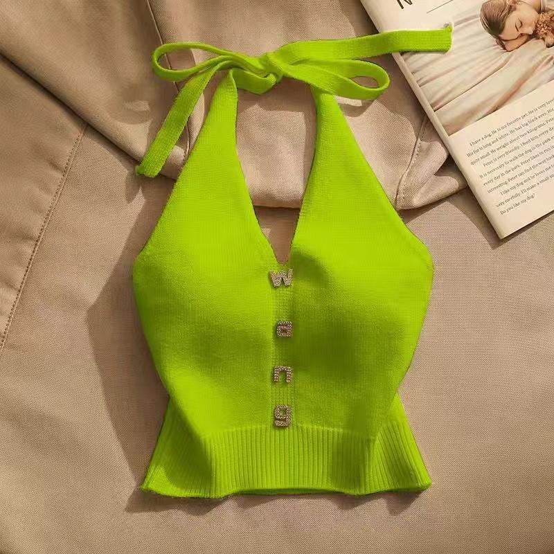 

Летний шикарный сексуальный трикотажный топ с подтяжками для девочек, милый стиль, со шнуровкой и открытой спиной, новый дизайн, повседневная модная одежда на бретельках 3XL андроид зеленый