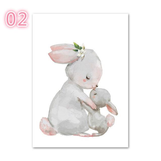 Watercolor Rabbit Fox Balloon Flower Posters Wall Art Canvas Painting Simple Nordic Prints Cartoon Animal Pictures Kids Room
