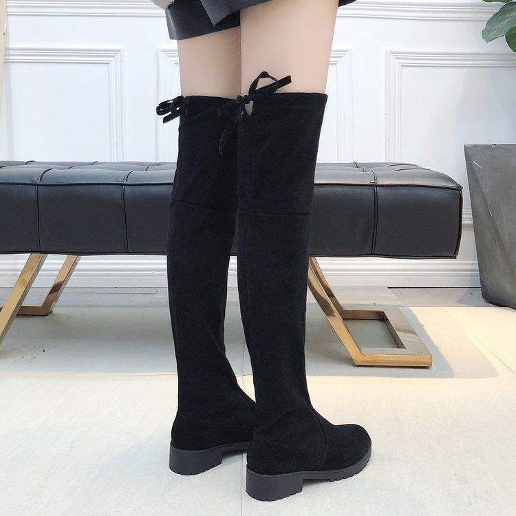 

2025 осень и зима новые ботфорты женские на плоской подошве тонкие высокие сапоги бархатные сапоги женские большого размера женские эластичные сапоги 35