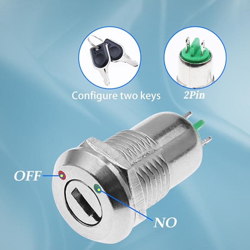 1Pcs 12Mm Zinc Alloy Electronic Key Switch With 2 Keys On Off Phone Lock Security Power Button Tubular Terminals 2 Position 1A
