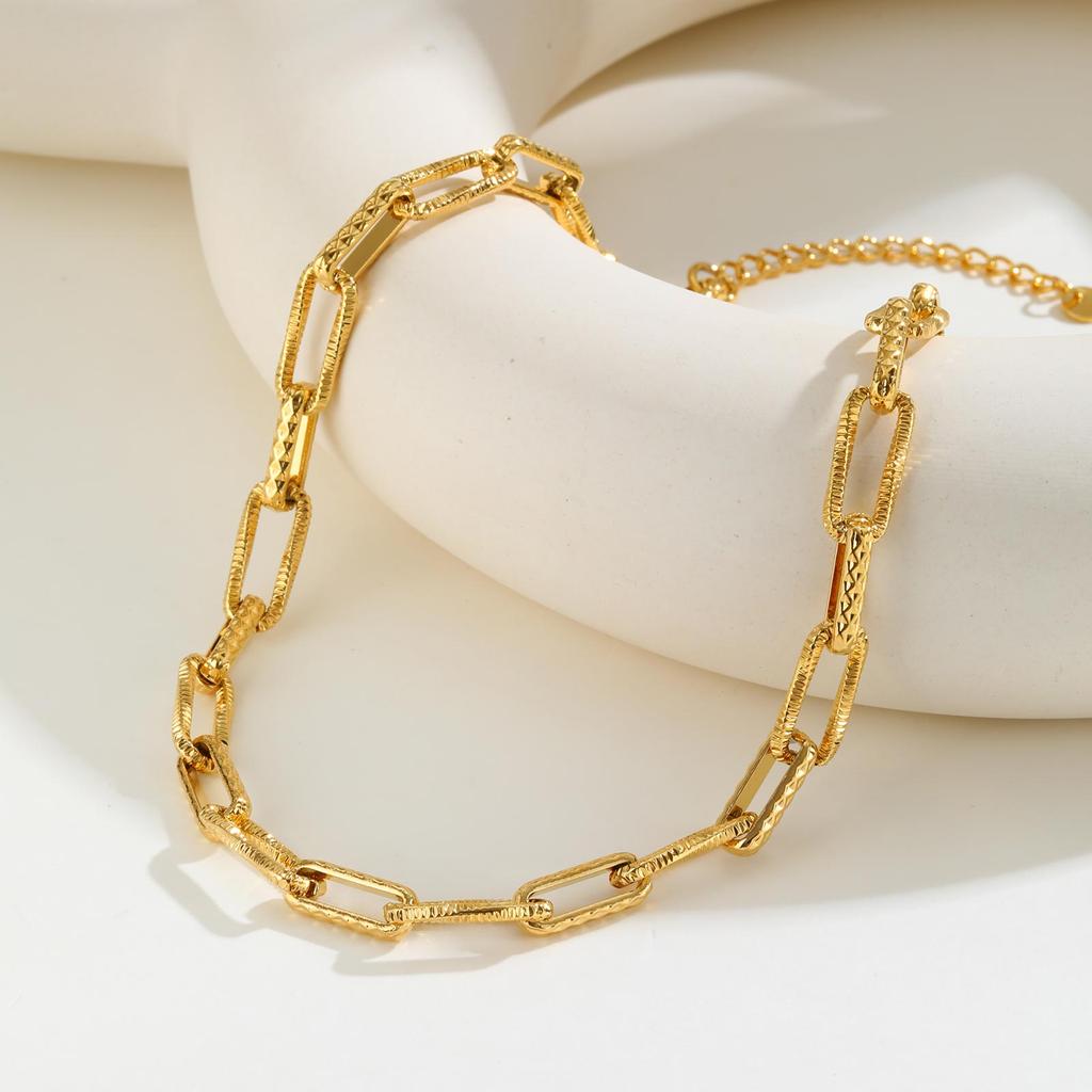 Stainless Steel Rectangular Handmade Chain Necklace for Women,Gold Plated Link Chain Necklaces,Fashion Jewelry Gifts