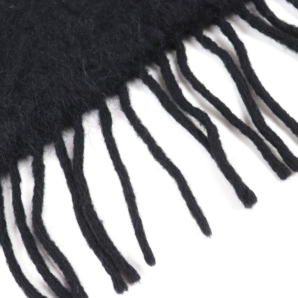 Great LOEWE Scarf Anagram logo patch fringe long black mohair Women Used
