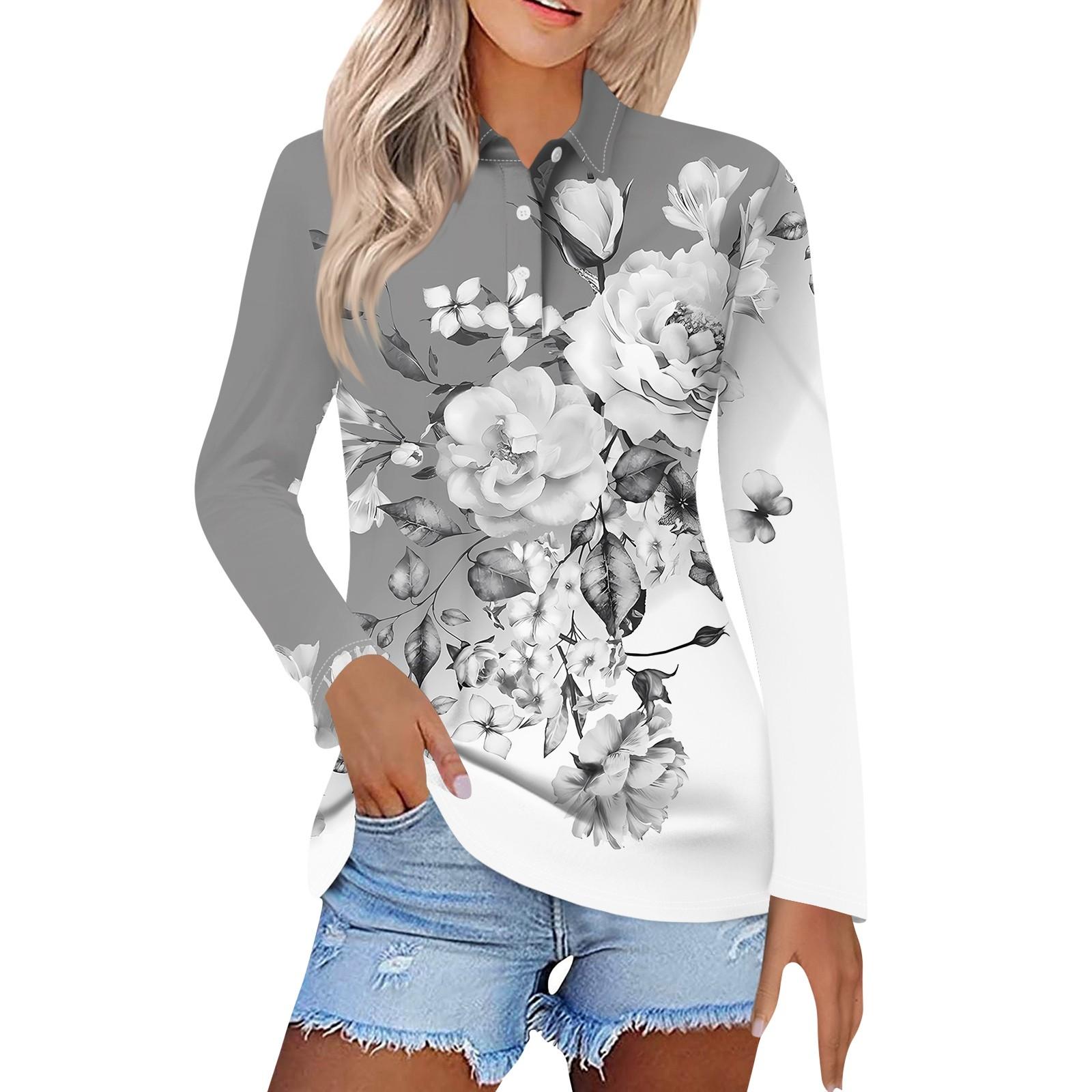 Женская модная повседневная рубашка с короткими рукавами и принтом с лацканами — фото 5