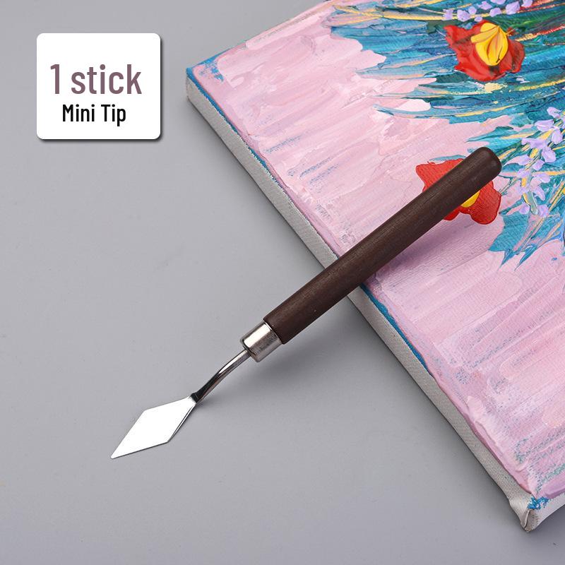 Student Art Stainless Steel Palette Knife - Wooden Flat Head, Pointed Gouache Scraper
