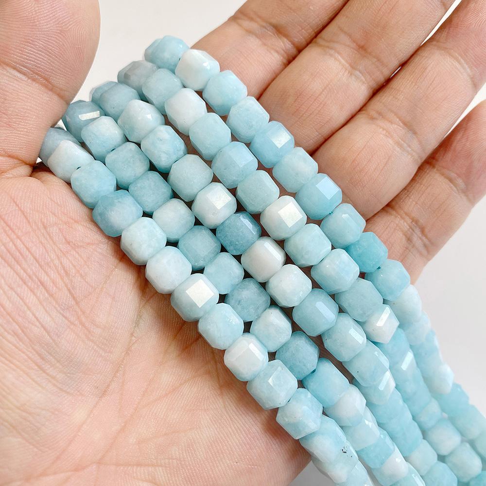 7-8MM Faceted Square Shape Chalcedony Natural Stone Loose Cube Spacer Beads for Jewelry Making Diy Bracelet Accessories