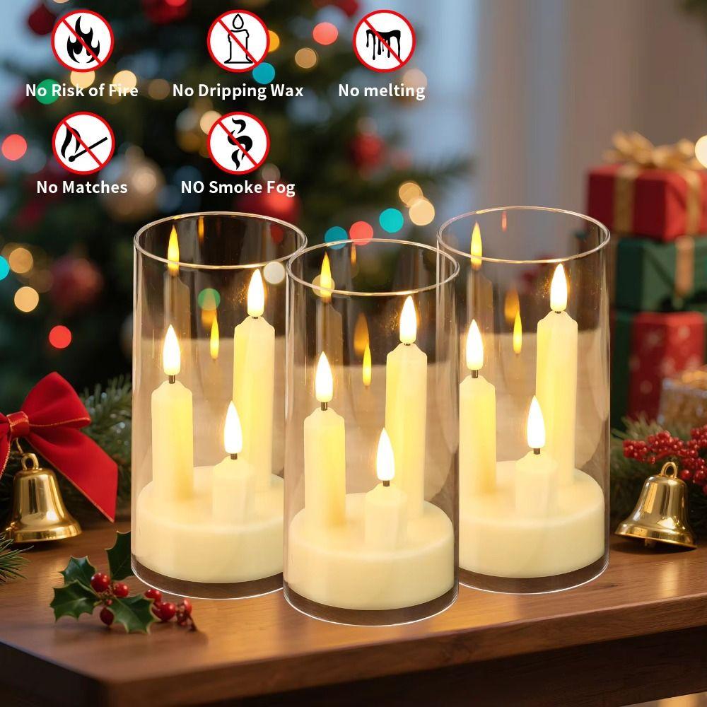 3 in 1 Design LED Electronic Candles Warm Light Fake Candle Lights  Christmas Decor