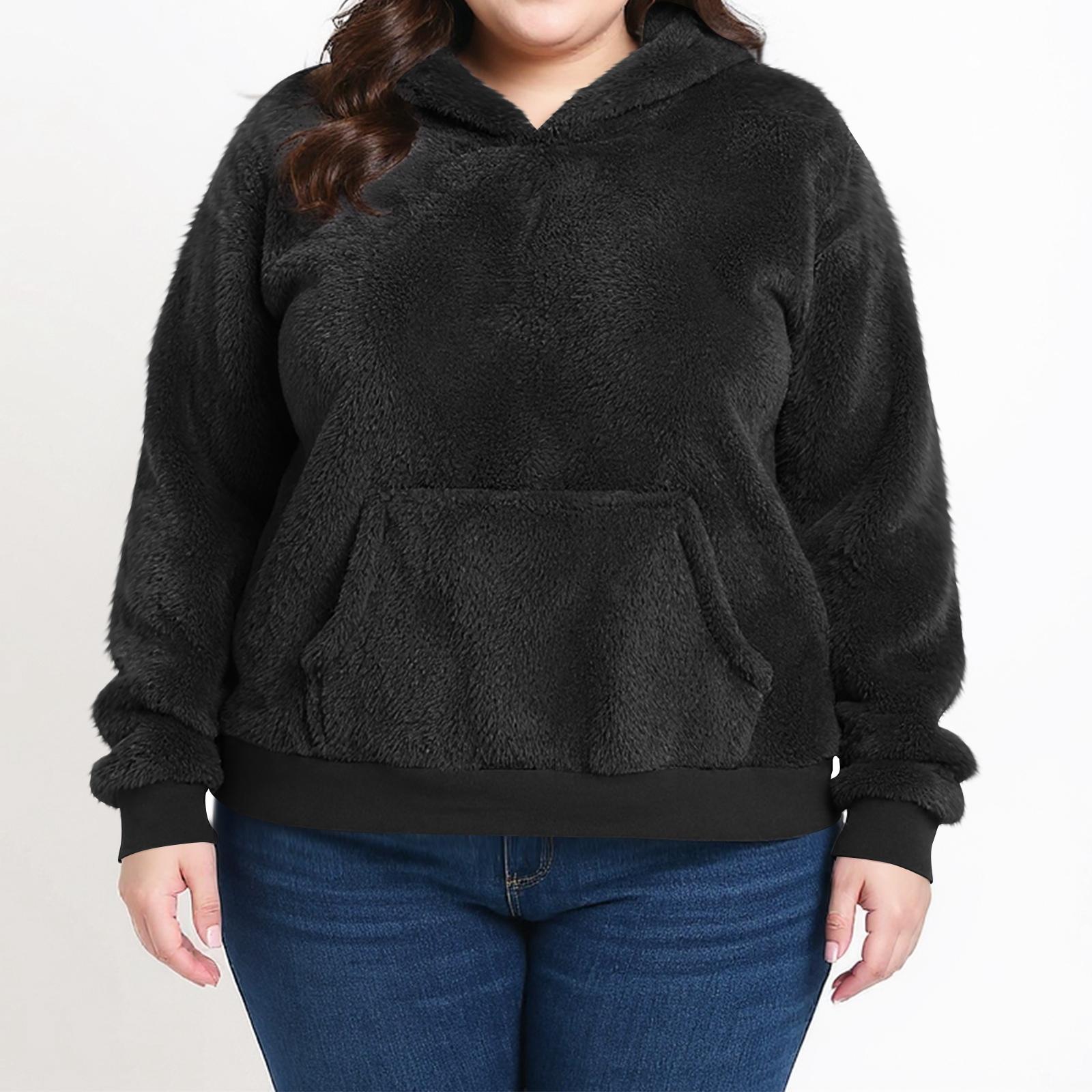 

Women s Casual Plus Size Long-Sleeve Hooded Solid-Color Fleece Pullover Sweatshirt L