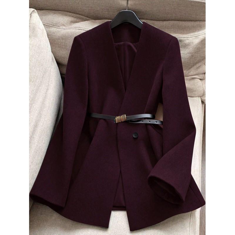 Womens Stand Collar Waist-Cinched Mid-Length Coat With Lining Elegant Office Wear 2026