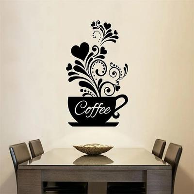 Piękne Minimalistyczne Naklejki Ścienne do Kawiarni Sztuka Mural Dekor DIY Naklejki Naklejka z Filiżanką Kawy Dekoracja Zdejmowane Dom Kuchnia