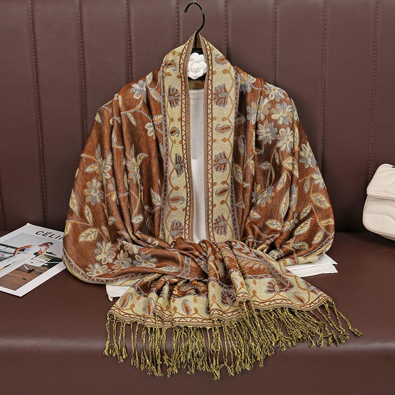 Paisley Pashmina Shawl Scarf Women Jacquard Cashew Printed Scarves Borders Female Tassel Travel Blanket Wraps Ethnic Shawls