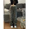 Camouflage Groene Cargo Broek Dames Y2K Hippie Low Rise Jeans Retro Streetwear Harajuku Army Wijde Pijpen Denim Broek
