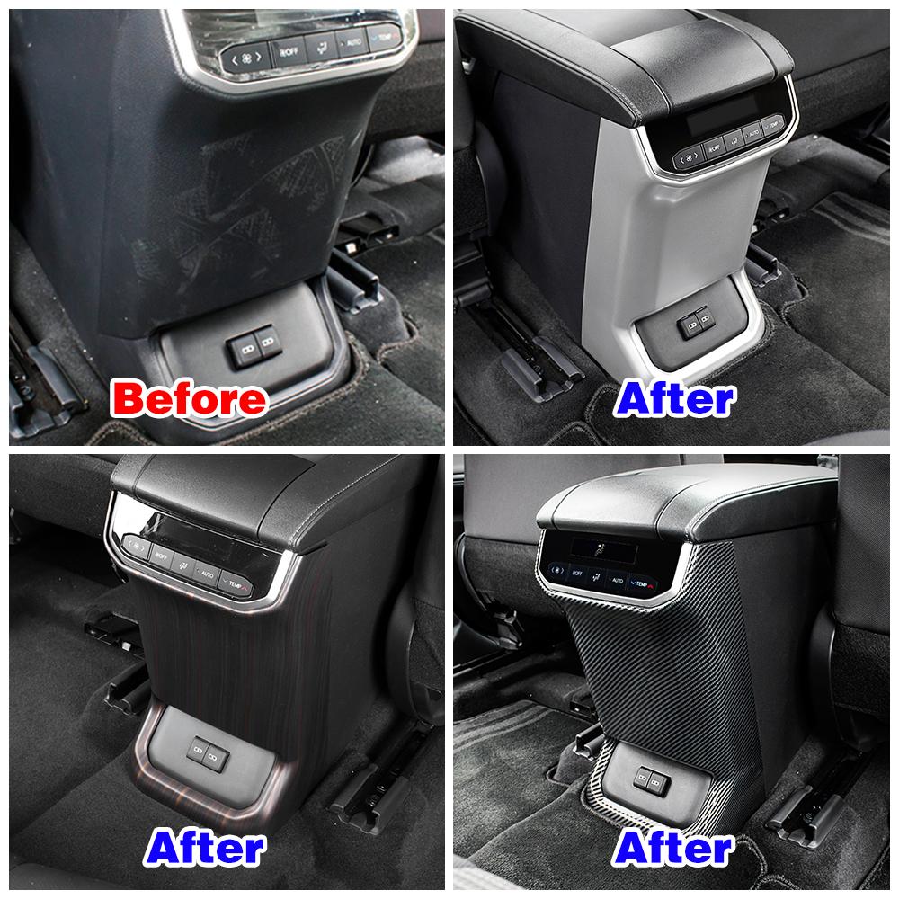 For Toyota Highlander XU70 2024 Car Center Console Seat Armrest Box Rear Protector Cover Anti Kick Carbon Fiber Wood Grain Color