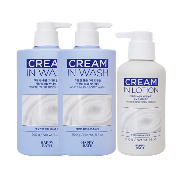 

HAPPY BATH Cream-in-Lotion White Musk Body Wash 900g x2 + Body Lotion 400g