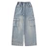 Girls Cargo Demin Pants Kids Casual Wide-legged Jeans Teenagers Fashion Streetwear Baggy Trousers Children Clothes 5-14 Years