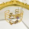 Custom Name Purple Birthstone Cuff Bangle For Women Punk Personalized Gold Color Bracelet Christmas Stainless Steel Jewelry Gift