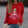 Women's Fashion Casual Long Sleeve Solid Color Christmas Printed Round Neck Top Sweatshirt