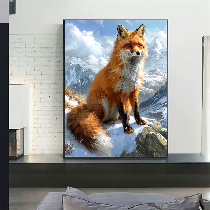 5d DIY Diamond Painting Cross Stitch Snow Mountain Fox Diamond Embroidery Mosaic Animal Full Round Drill Home Decor Arts