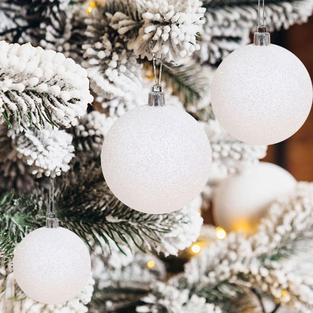 6 PCs Christmas Tree Decor Ball Baubles Ornament Xmas Tree Toys White Party Hanging Ball for Home Party Ornament Christmas Gift
