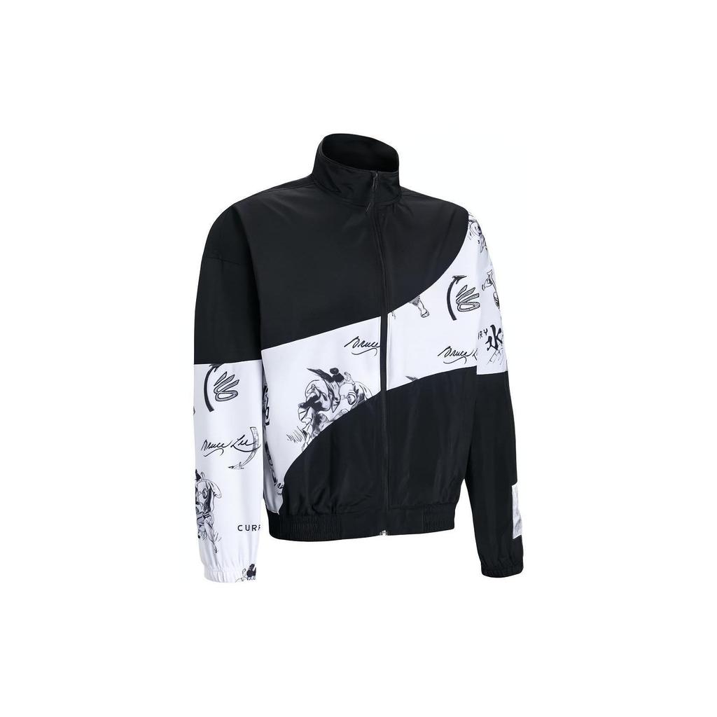Under Armour Curry X Bruce Lee Collaboration Color Block Printed Waterproof Wrinkled Zip-Up Jacket Men Black 1382885-001