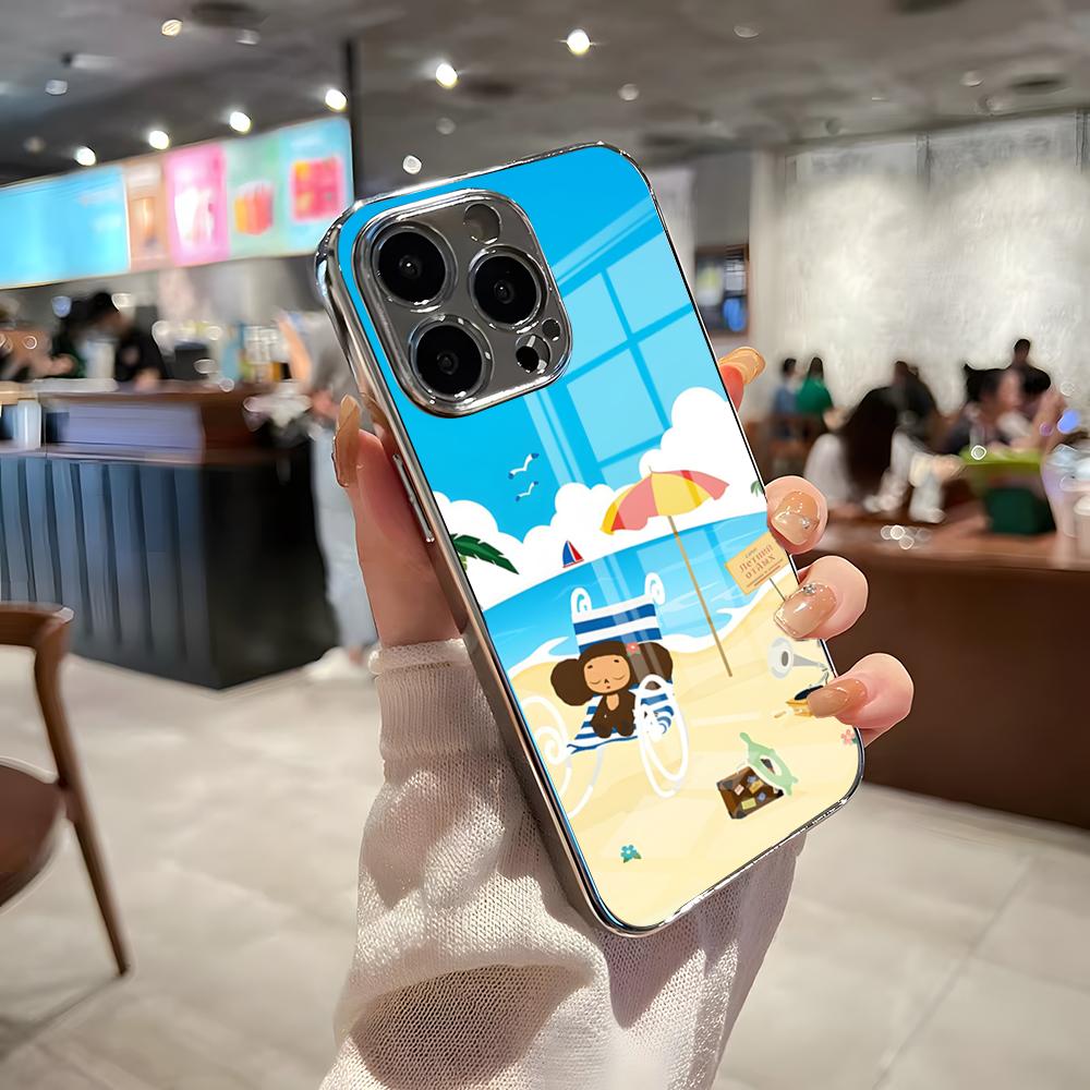 

Чехол для телефона с Чебурашкой C-Cheburashka для iPhone 17 Pro Max 15 Pro 16 14 Plus 12 13 Mini 11 Pro Ударопрочный Электроplated Стеклянный Чехол iPhone 11 Pro