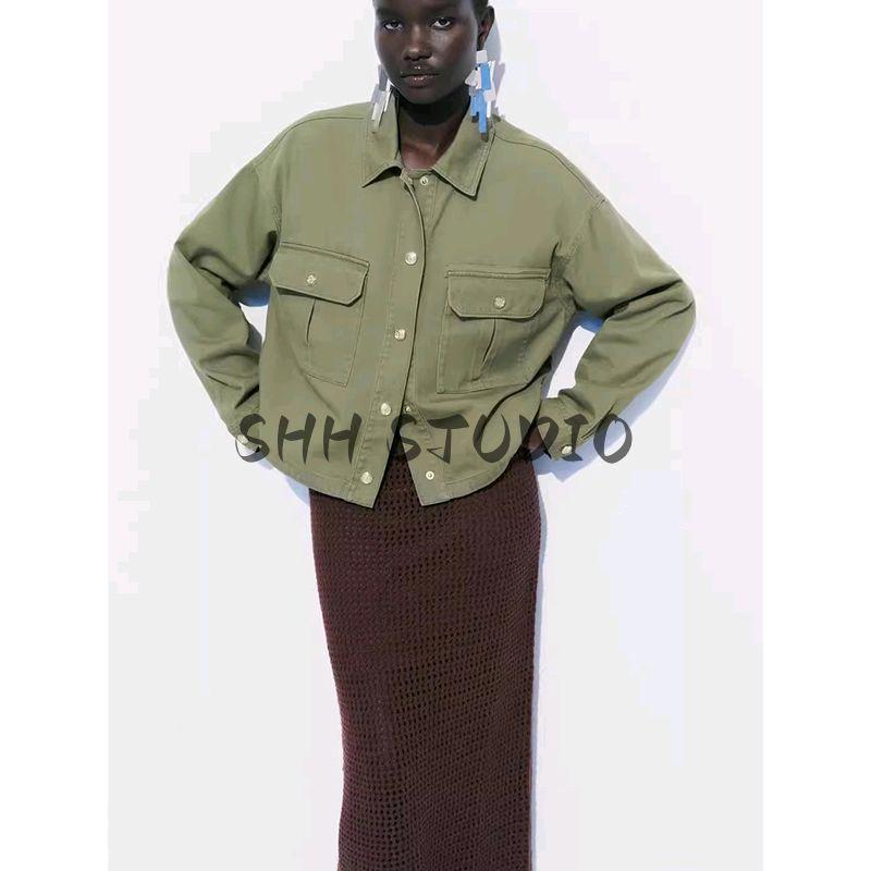 Spring and Summer New Women's Clothing Lapel Long Sleeves Casual Pocket Decoration Cotton Shirt Style Jacket Outwear 8372083