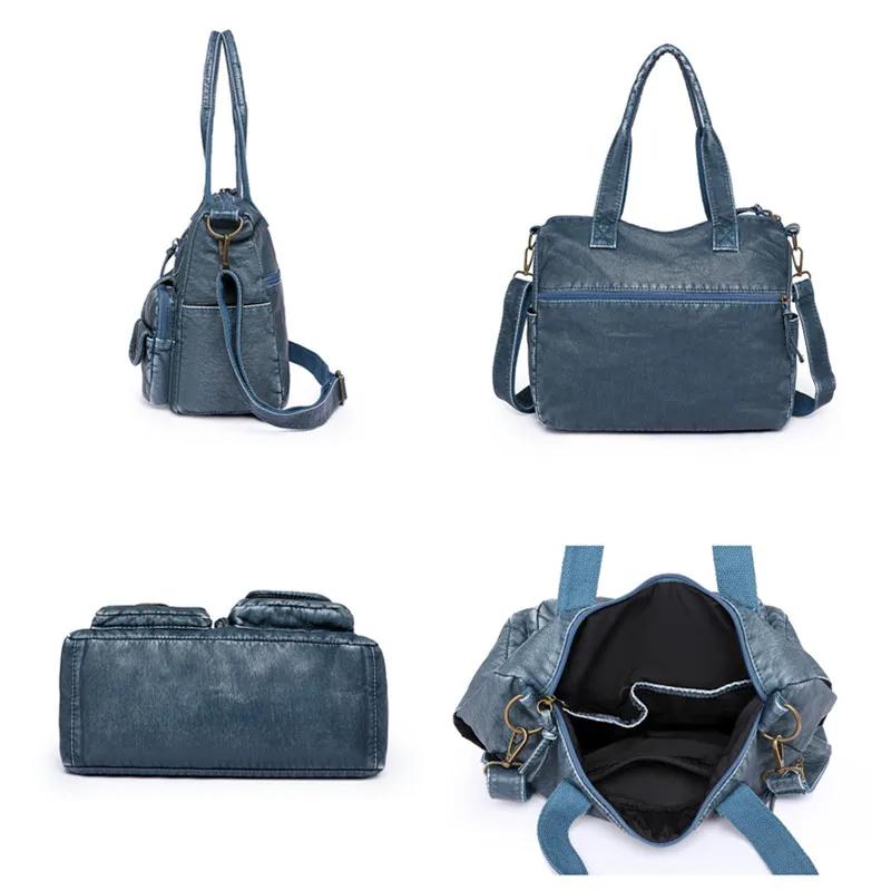 Fashion Soft Leather Crossbody Bag Shoulder Bags New Women‘s Large Capacity Casual Totes Solid Color Double Pockets Shopping Bag