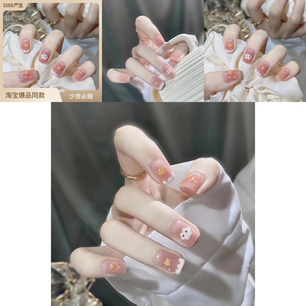 B697 Cotton Clouds Cute And Sweet Style Short Wearable Nails For Everyday Simple And Minimalist Look