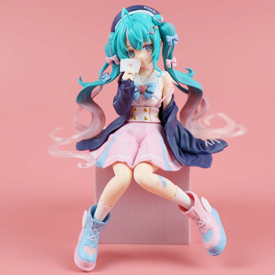 Hatsune Miku Anime Figure Pink Sakura Sitting Position PVC Action Figure Model Toy Decoration Collect Gifts