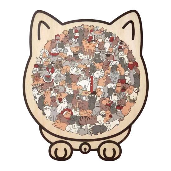 Interactive Family Games Colored Cat Shaped Wooden Jigsaw Puzzle, Creative Desktop Ornament, Unique Animal Shape Intricate Pattern Puzzles Wood