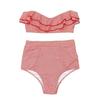 2 Adet/Set Kadın Bikini Seti Fırfırlı Kenarlı Bandeau Dolgulu Push-Up Sütyen Yüksek Belli Külot