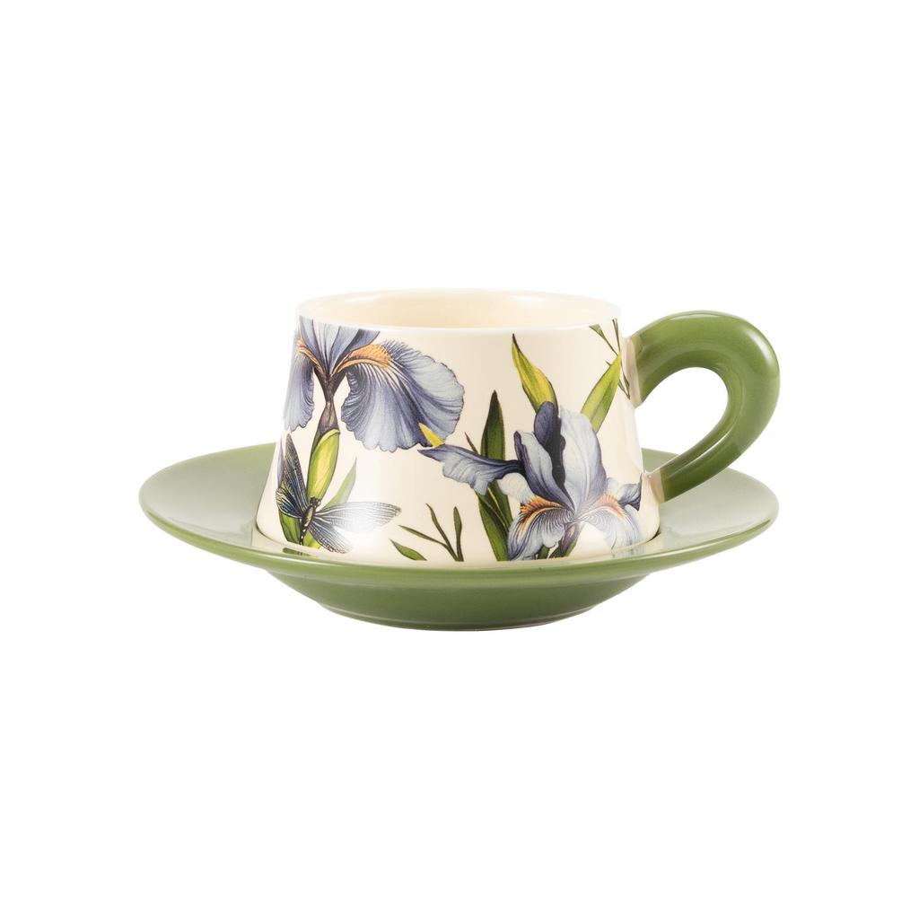 Retro Floral Ceramic Coffee Cup & Saucer Set with Gift Box - Elegant Water Cup Souvenir