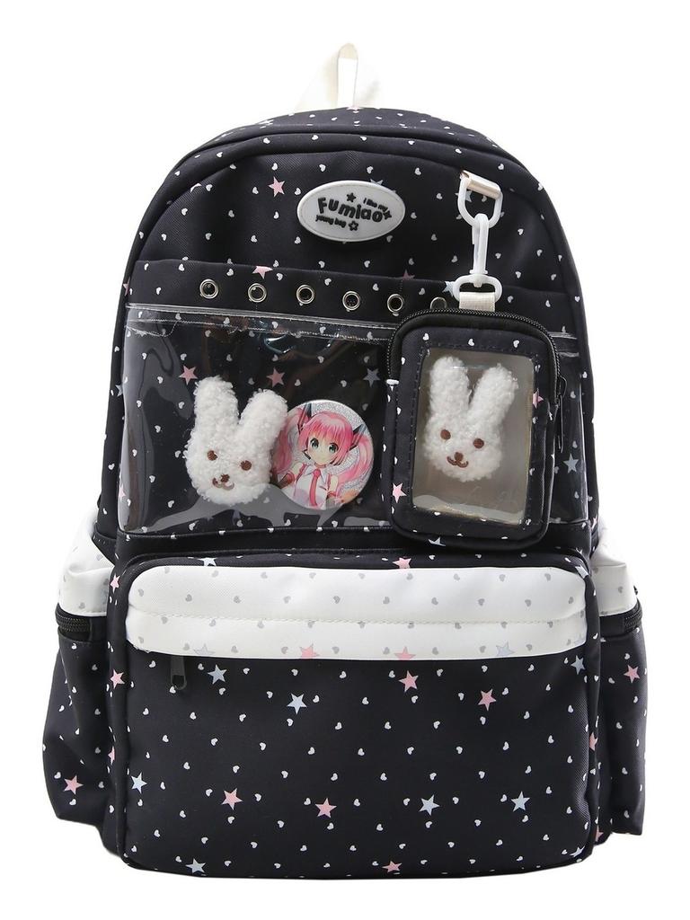 Anime Girl Double Shoulder Backpack For School With Nylon Material And Dot Pattern