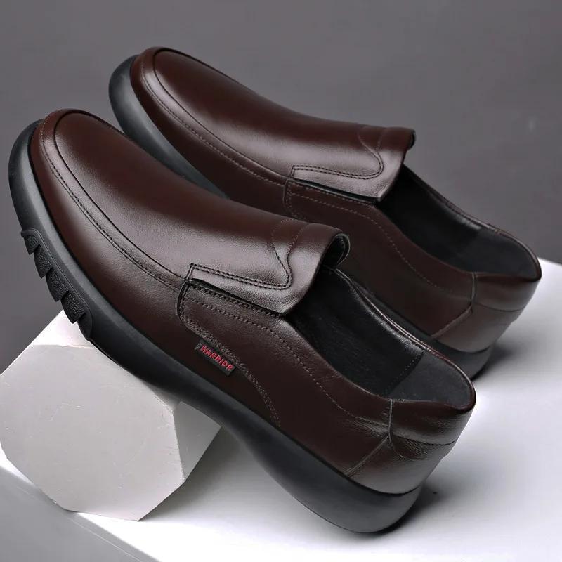 Men Handmade Shoes Genuine Leather Plush Warm Shoes 37-47 Soft Anti-slip Rubber Work Loafers Man Casual Leather Business Shoes