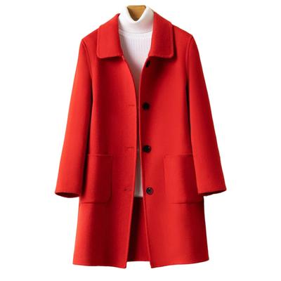 Woolen Coat Long Sleeves Coldproof Windproof Casual Single Breasted Pure Color Winter Double-sided Woolen Coat Daily Clothing
