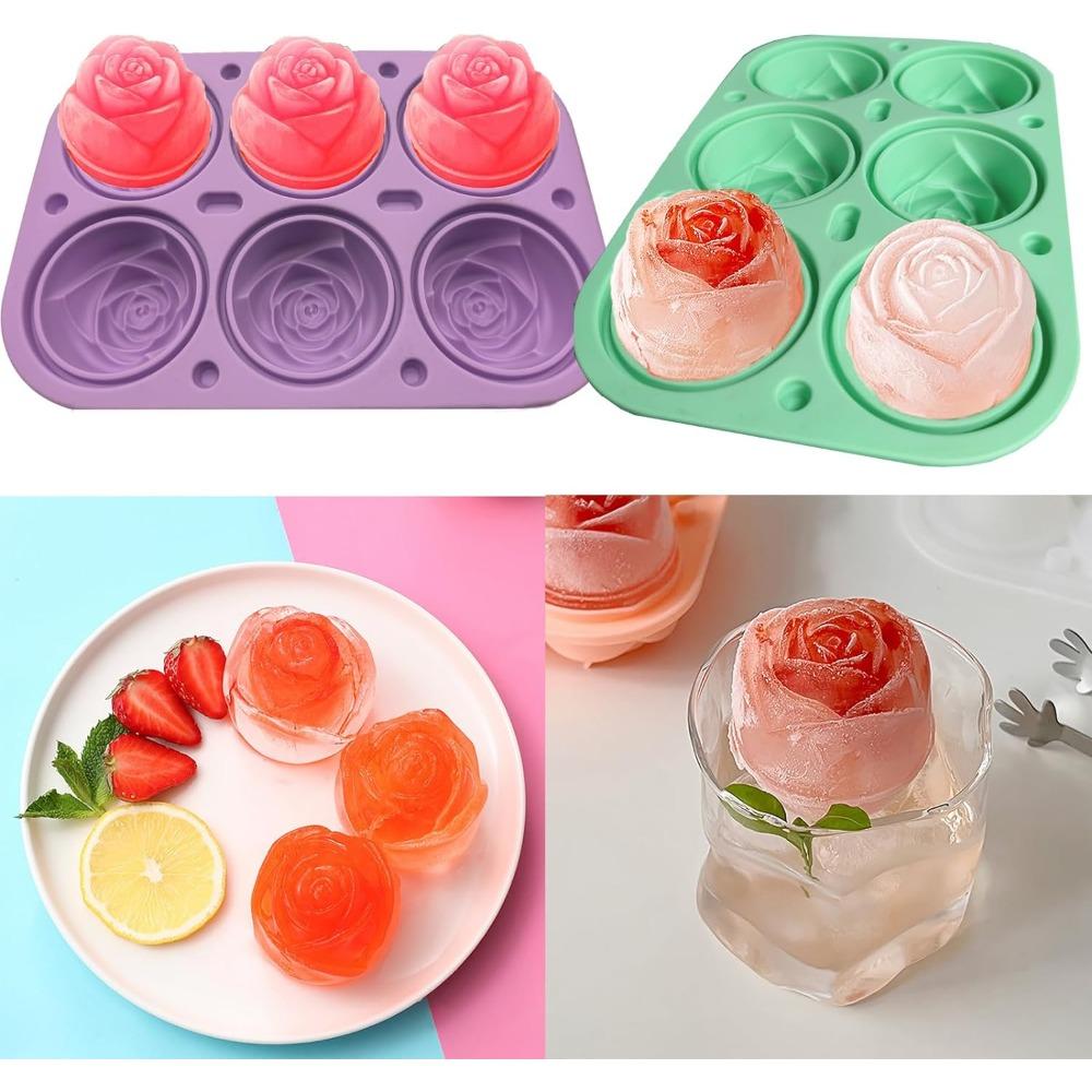 Silicone Rose Ice Cube Mold 3D Flower Shape Ice Cube Tray with Lid Ice Ball Maker for Cocktails Juice Whiskey Kitchen Gadget