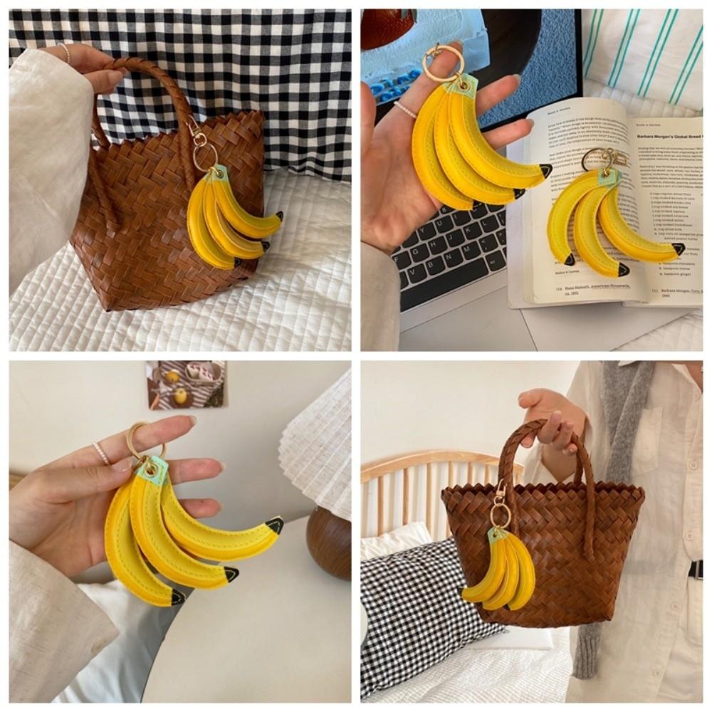 Cute Fashion PU Leather Pendant Simulation Fruit Key Ring Fruit Banana Keychain  Small Gift