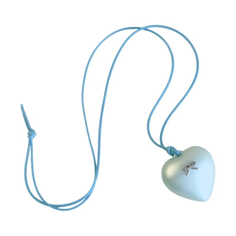 Acrylic Heart Pendant Necklace with Bowknot Fashionable Neckpiece Party Jewelry for Women Date Night Accessories