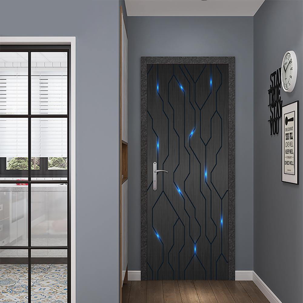 2pcs/set Sci-fi Circuit Line Door Art Mural Sticker Bedroom Background Wall Poster Home Decor Peel & Stick Waterproof Wallpaper