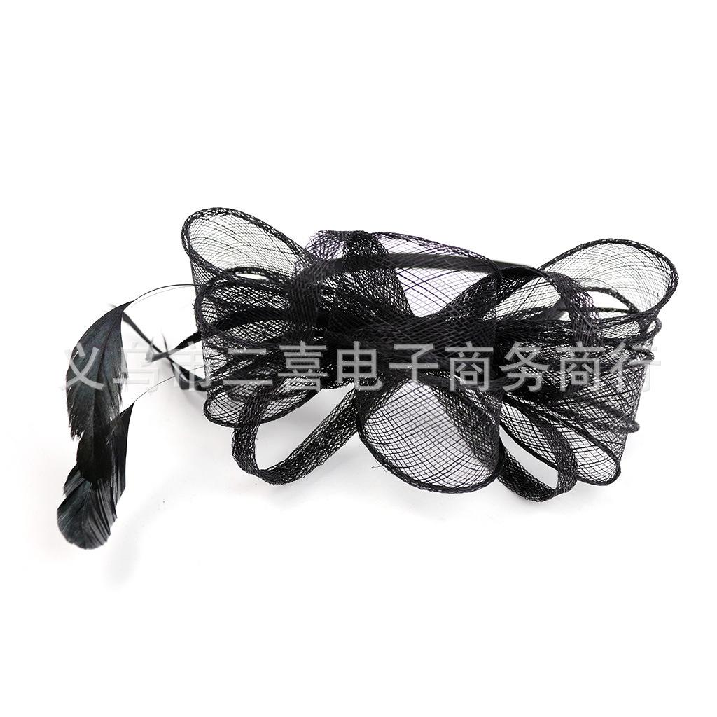 Fine Linen Yarn Bridal Tiara Feather Flower Hairpins Hair Ornaments, Prom Party Headbands, Top Hats