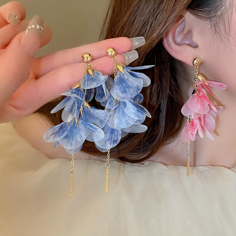 Holiday Style Handmade Lace Flower Tassel Earrings, Sweet And Elegant, Niche Temperament, High-Level Sense Earrings, Female