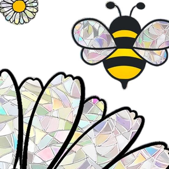 Spring Summer Bee Sunflower Window Sticker Prism Suncatcher Glass Window Cling Reusable Static Decals for Shop Home Office School Decor