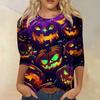 Women's Fashion Casual Three-quarter Sleeve Halloween Printed Round Neck Top