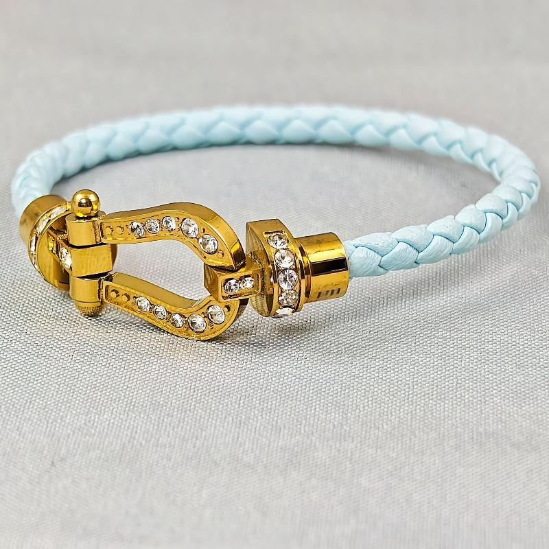 High-end Stainless Steel Full Brick Magnet Horseshoe Buckle Head Bracelet Gold-plated Diamond-encrusted Male and Female Couples Full Diamond Hand Rope
