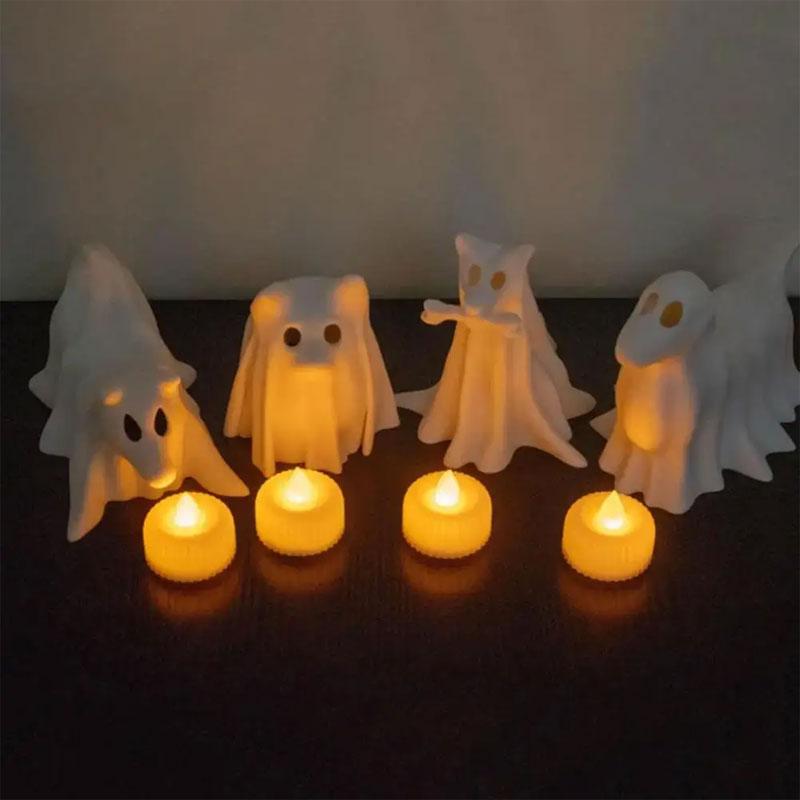 Svítící duch pes Halloween,Duchové psi s LED nočními světly,Halloweenské duchové noční světlo domácí dekorace,Sada duchů psů kancelářský stůl podzimní dekorace