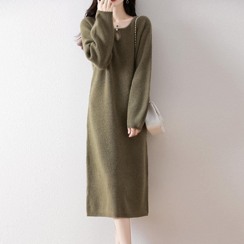 Women Sweater Dress 100% Wool MODERN NEW SAGA O-neck Knit Long Pullover Winter Jumpers Wool Long Dress Female