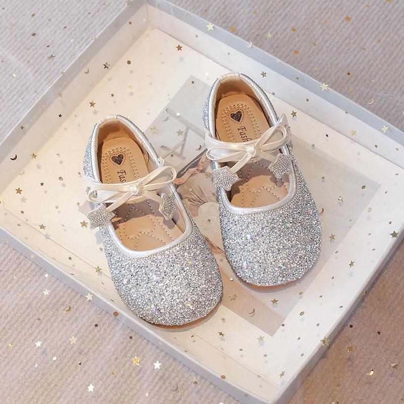 Girls' princess shoes 2025 new children's shoes spring pink crystal shoes with dress sparkling baby girl shoes