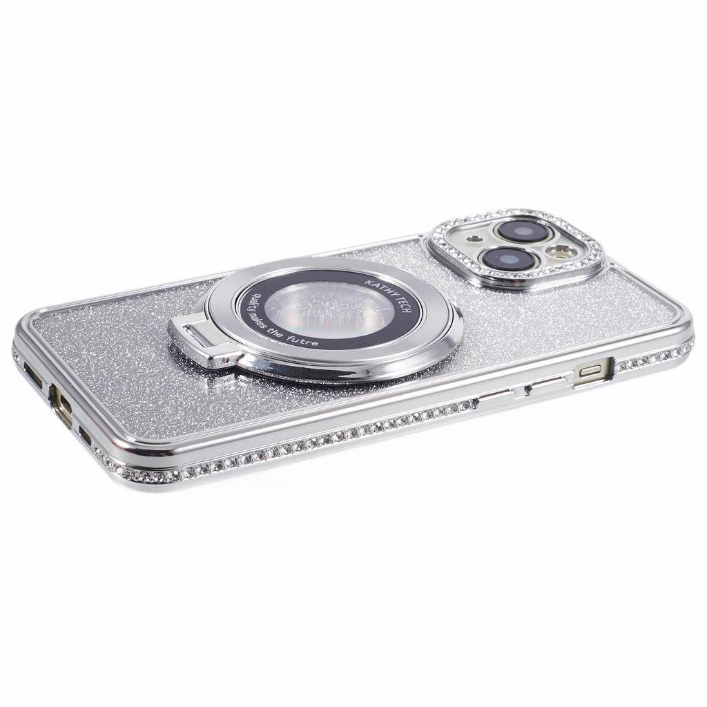 For iPhone 14 Plus TPU Case Gradient Design Kickstand Phone Cover with Rhinestone Ornament