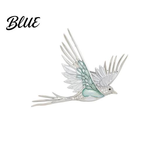 Bird Silhouette Brooch Pin 3D Design Lapel Pin with Cyan-Blue