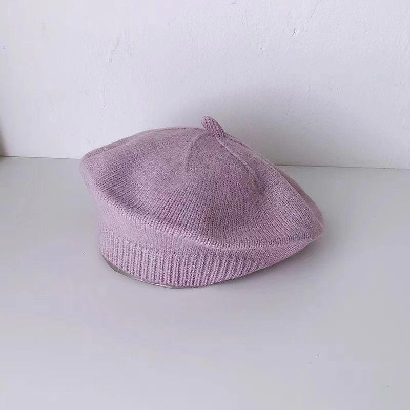 Unisex Baby Knitted Wool Beret - Spring/Autumn Style, Warm, Solid Color, Trendy Children's Painter Hat